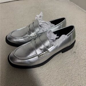Silver metallic loafers